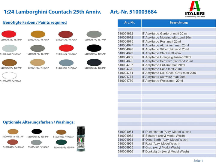 Italeri 3684-1:24 Lamborghini Countach 25th Anniversary, Fahrzeuge