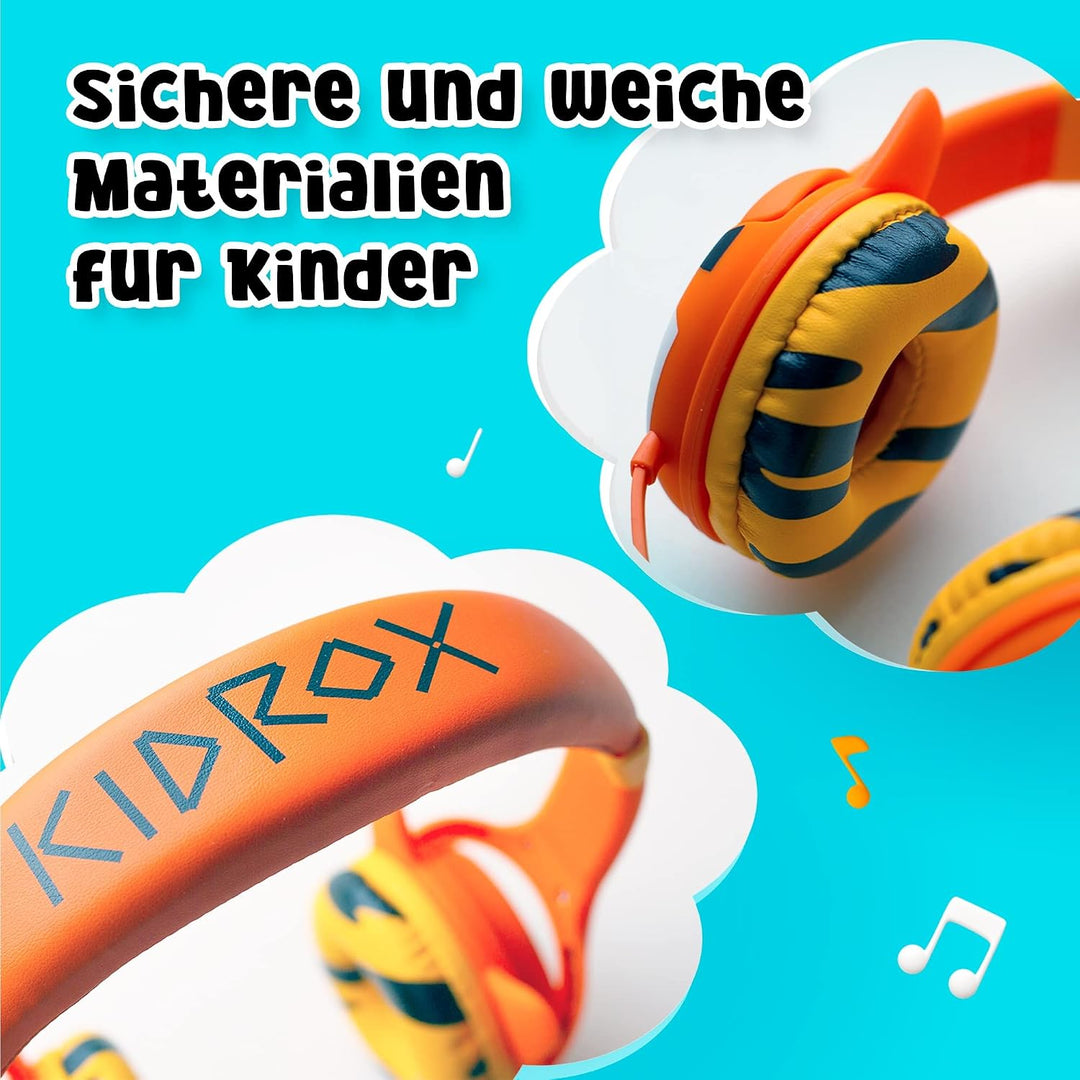 Kidrox® Kinder Kopfhörer mit Kabel (1–7 Jahre) Widerstandsfähig und Flexibel, Maximalem Lautstärkesc