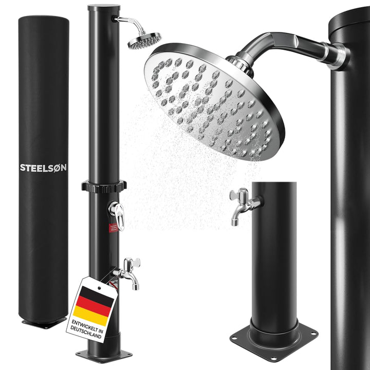 STEELSØN Velion Solardusche Garten 20L – Solar Gartendusche Winterfest – Aussendusche 60° schwarz –