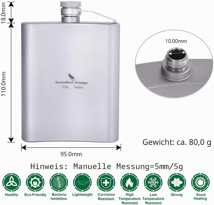 Boundless Voyage Titan Flachmann Outdoor Camping 200 ml Tasche Flagon Tragbare Trinkflasche Whisky G