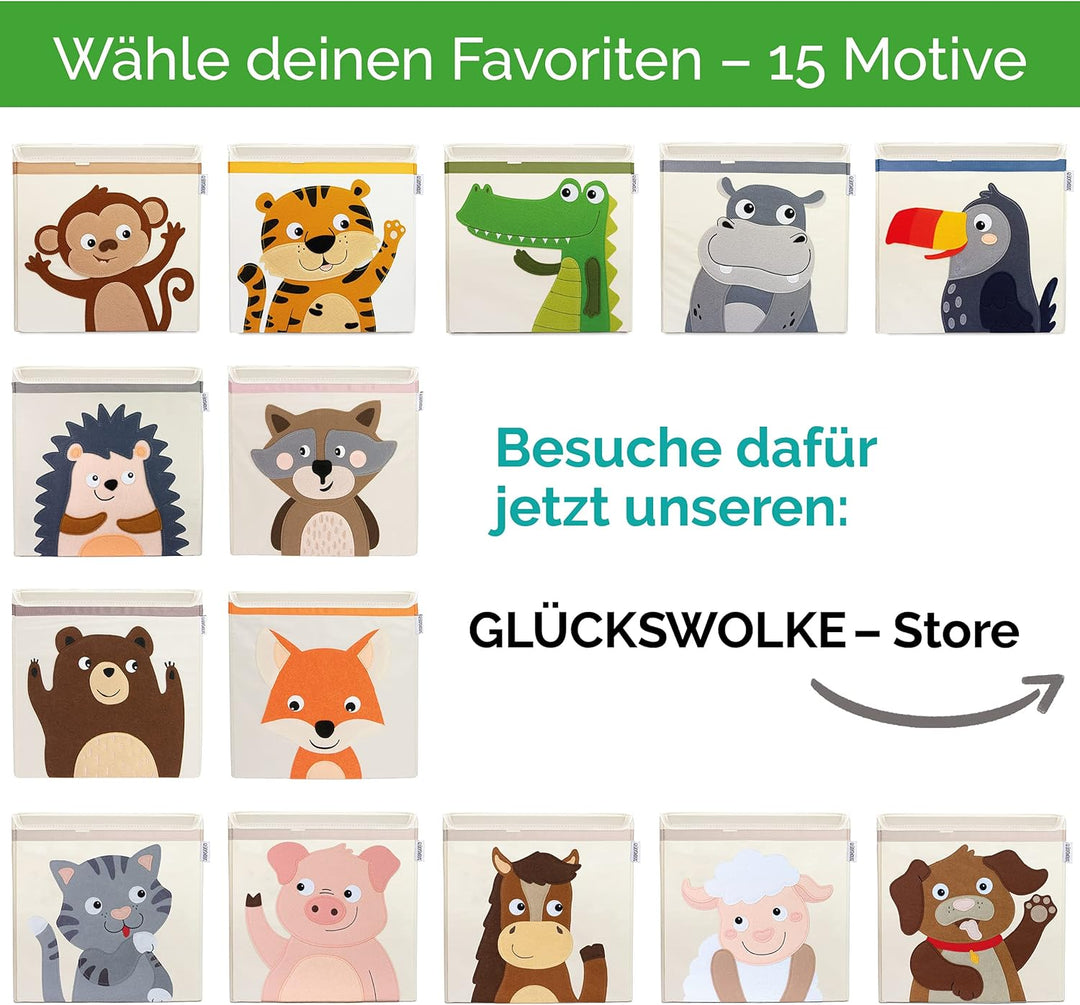 GLÜCKSWOLKE Aufbewahrungsbox Kinder - 15 Motive I Spielzeugkiste mit Deckel für Kinderzimmer I Spiel