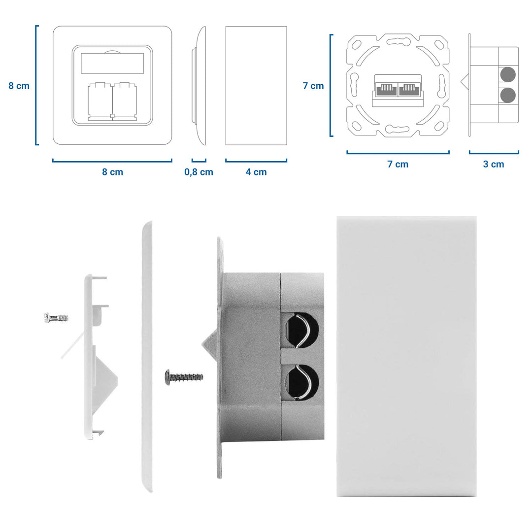 deleyCON 10x CAT6 Universal Netzwerkdose - 2x RJ45 Port - Geschirmt - Aufputz oder Unterputz - 1 Gig