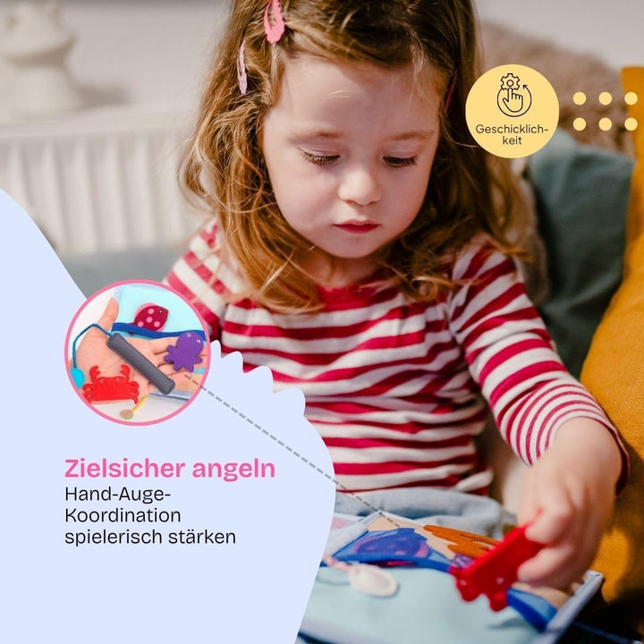 Jolly Designs 6-seitiges Mini Quiet Book Sonnenschein - Montessori Lernspielzeug aus hochwertigem St