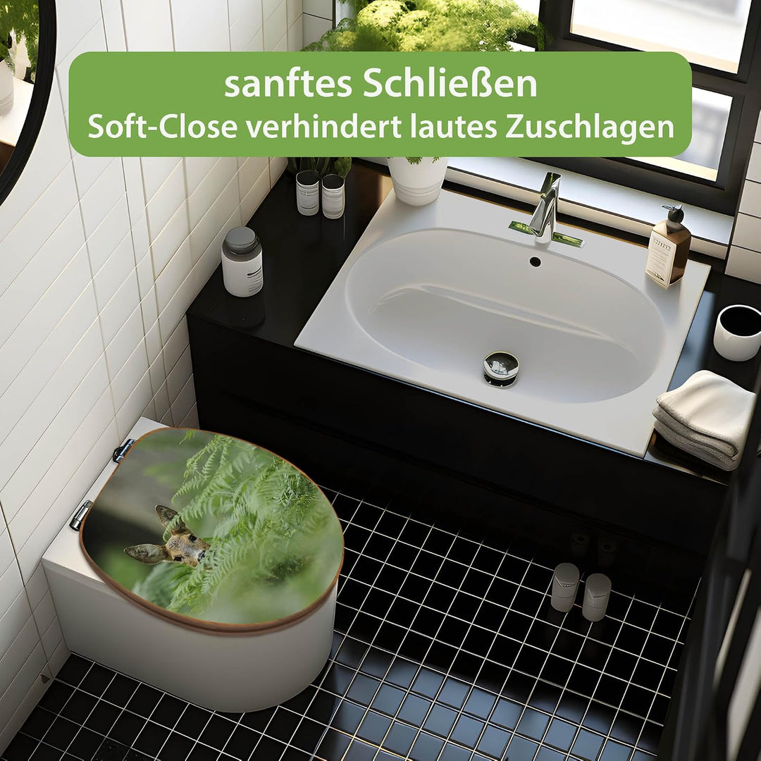 banjado Design WC Sitz Bambus Absenkautomatik 45,8x37,5cm - Toilettendeckel mit Absenkautomatik Holz