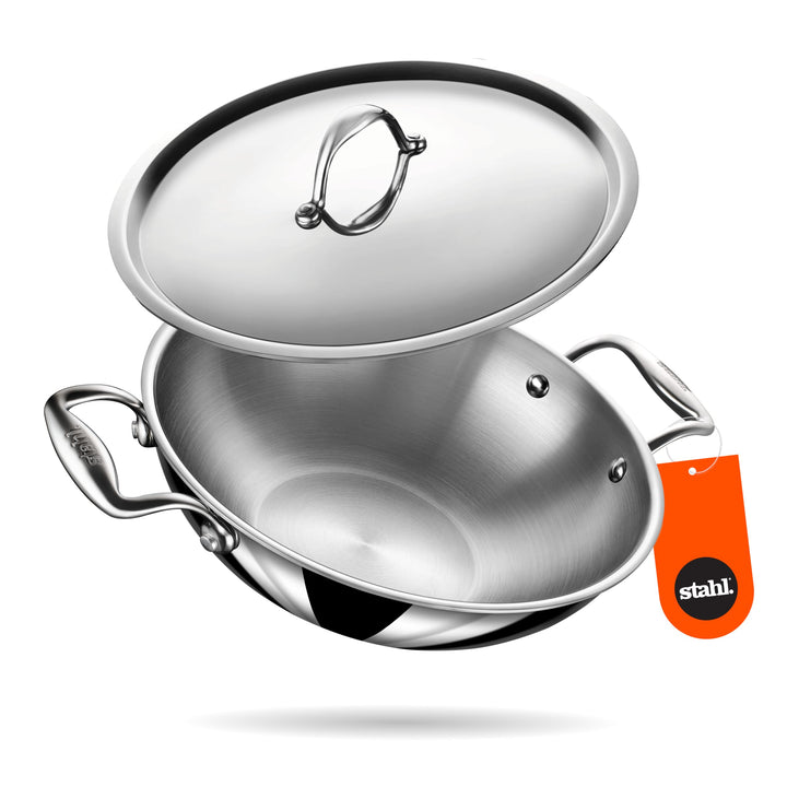 Stahl Stainless Steel Artisan Kadhai, 1-Piece, Silver (10 IN) Kadhai with Handle 26 cm, 3.3 Ltr, Kad
