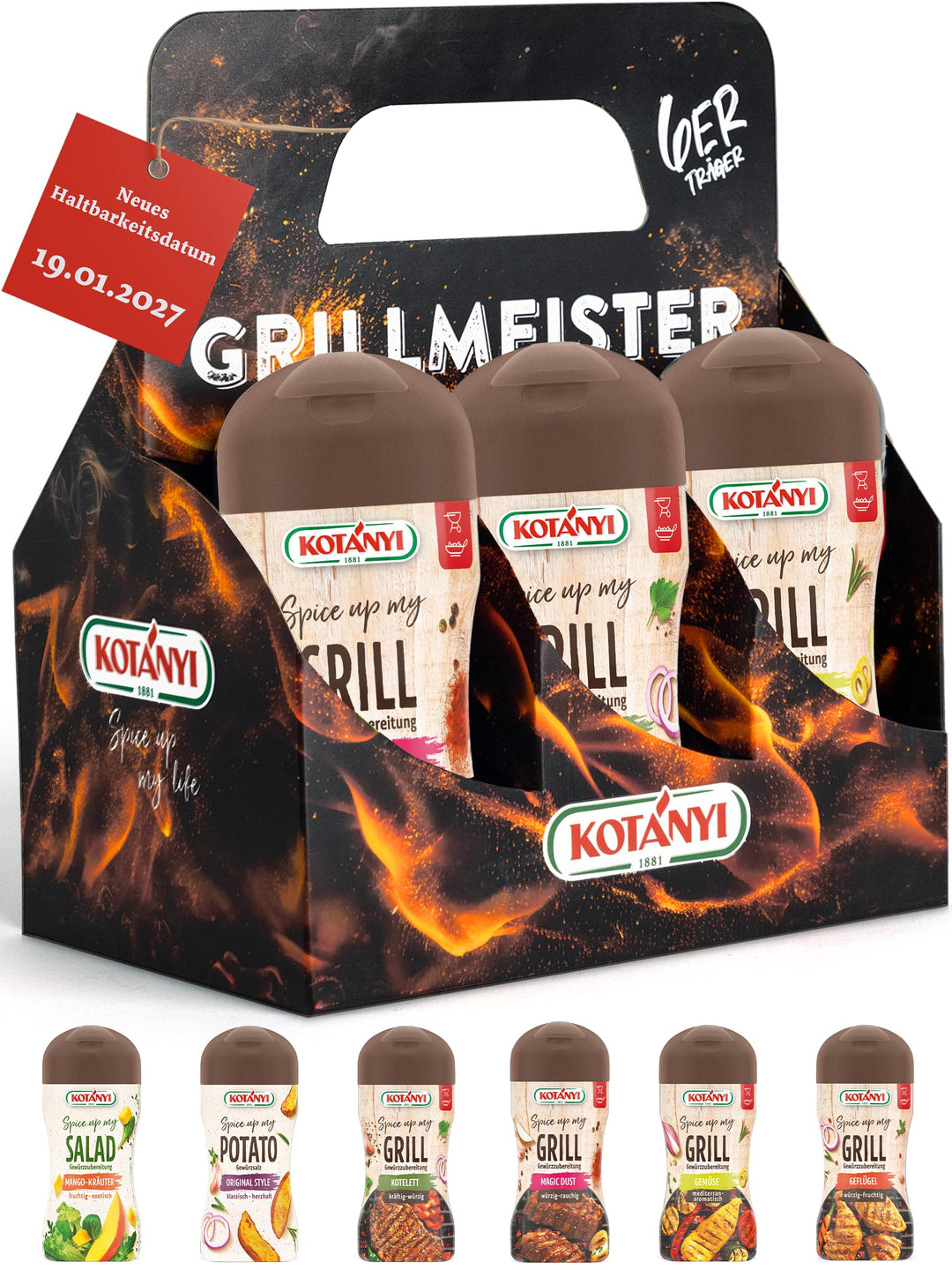 KOTÁNYI Grill Gewürze Geschenkset - 6er Träger - Geschenke für Männer - Grillzubehör & Gewürz Set fü