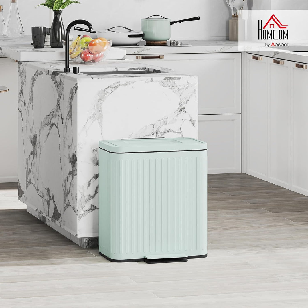 HOMCOM Mülleimer Küche 2 x 20 Liter Treteimer mit Abfallsortiersystem, Soft-Close-Deckel, Offenhalte