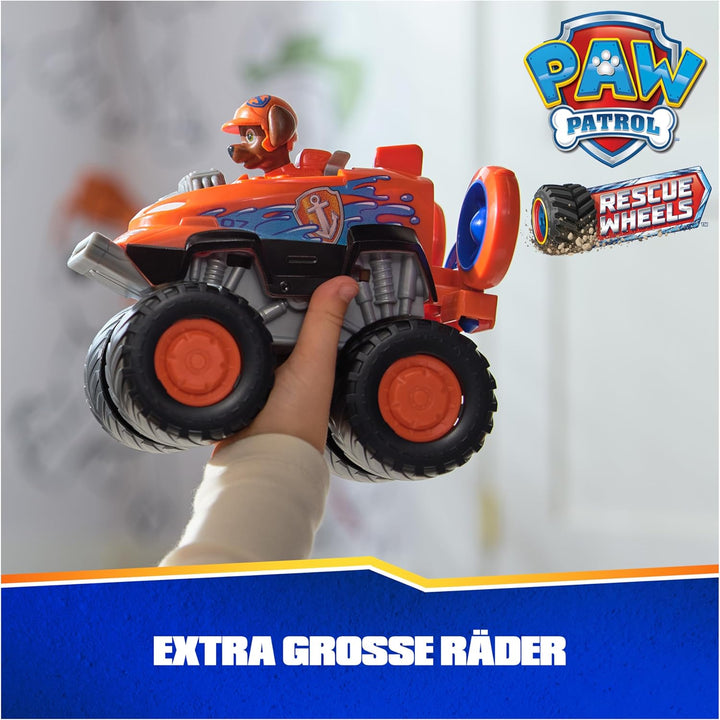 PAW PATROL Rescue Wheels - Zumas Monstertruck Fahrzeug mit Geschoss-Abwurf und Zuma Hundefigur, Spie