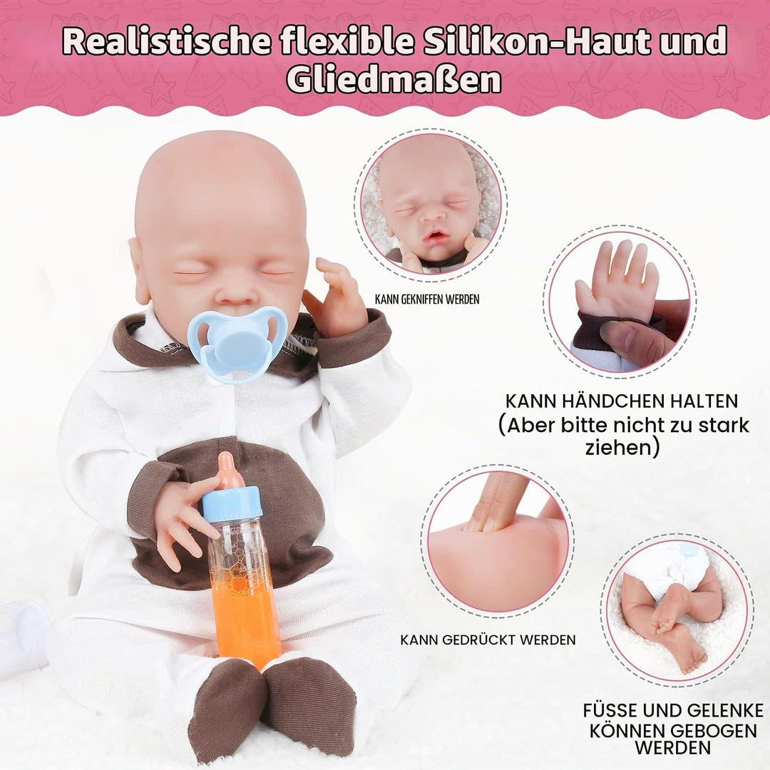 Vollence 46 cm Schlafende Ganzkörper Silikon Reborn Babypuppe Mädchen,Vollsilikon Babypuppes, Nicht