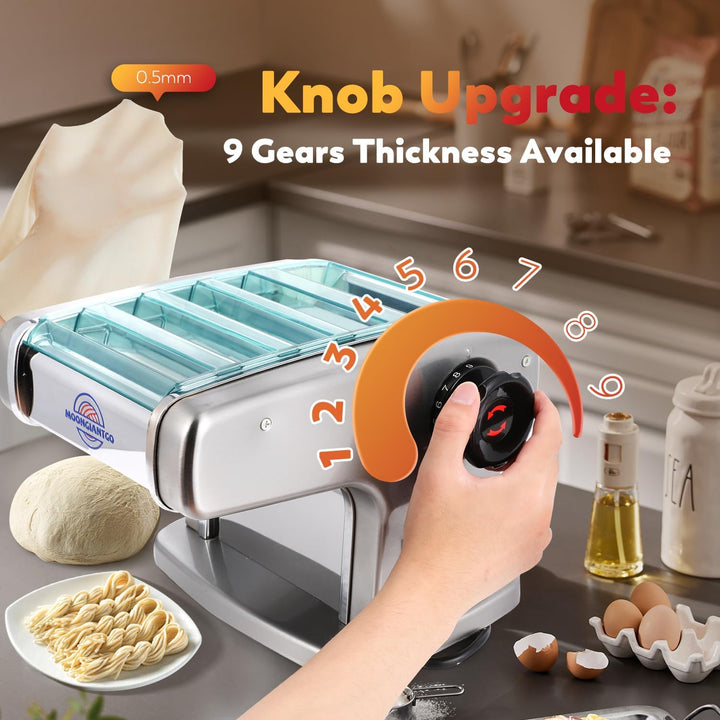 Moongiantgo Nudelmaschine Elektrische Edelstahl mit 9 Einstellbare Dicke 0,5-5mm Für Lasagne, Raviol