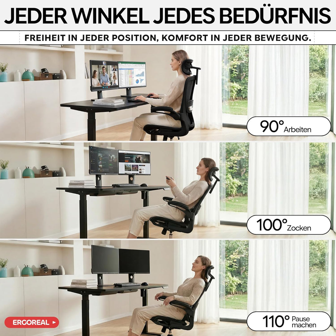 Schreibtischstuhl Ergonomischer Bürostuhl mit 150kg Tragkraft, verstellbaren Armlehnen, dynamischer