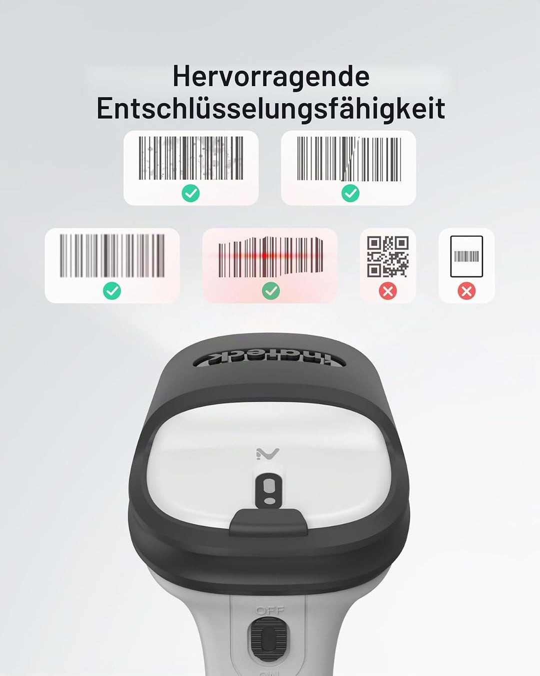 Inateck Barcode Scanner Bluetooth 1D mit AI, Handheld Kabellos, BCST-70 AI | 180 Tage Standby mit Ei