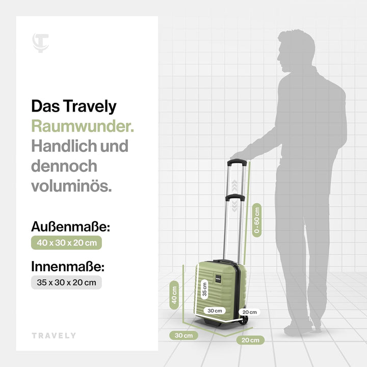 Travely Premium Handgepäck Koffer 40x30x20cm - passend für Ryanair, Lufthansa, Eurowings und co. I 2