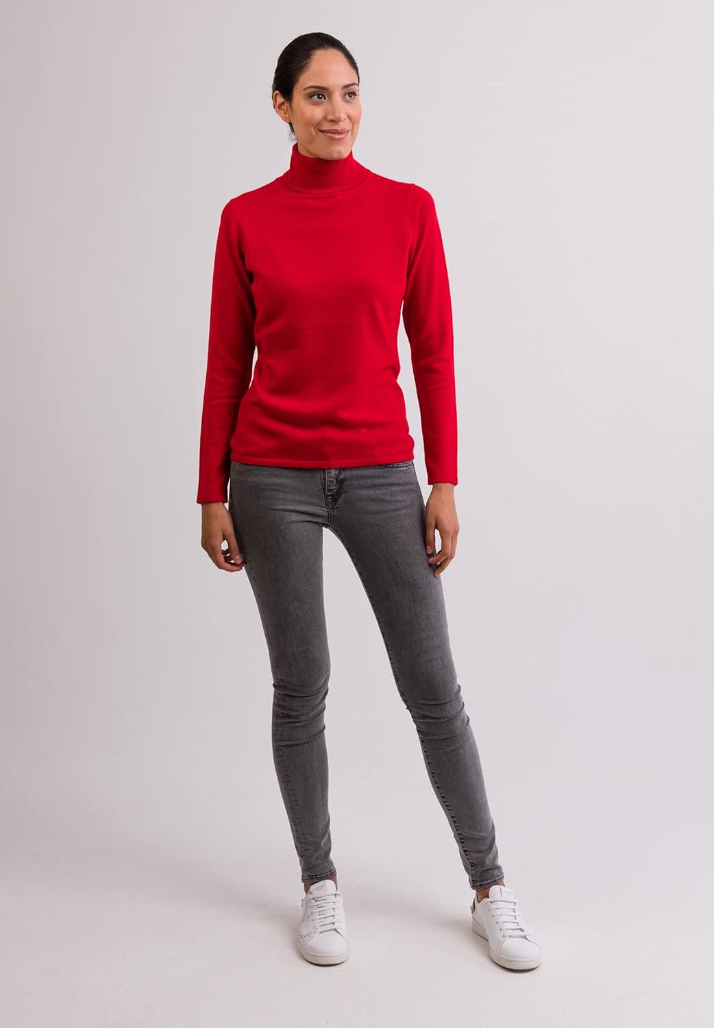 100% Kaschmir Damen Pullover | Sweater Rollkragen 2-fädig XS Rot, XS Rot