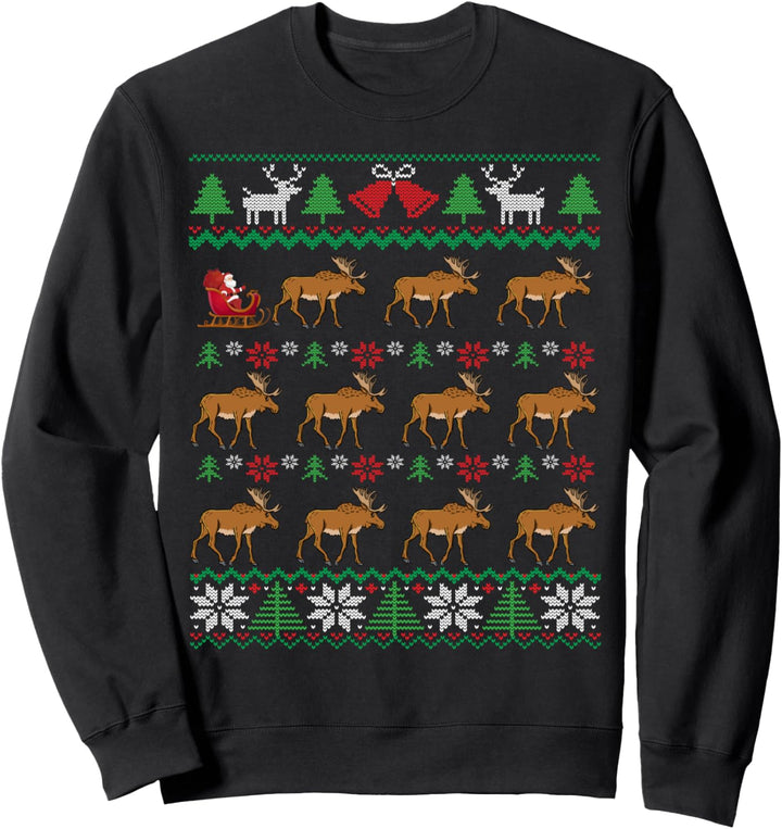 Elch ziehender Weihnachtsmann | Elch-Weihnachten Moose Sweatshirt