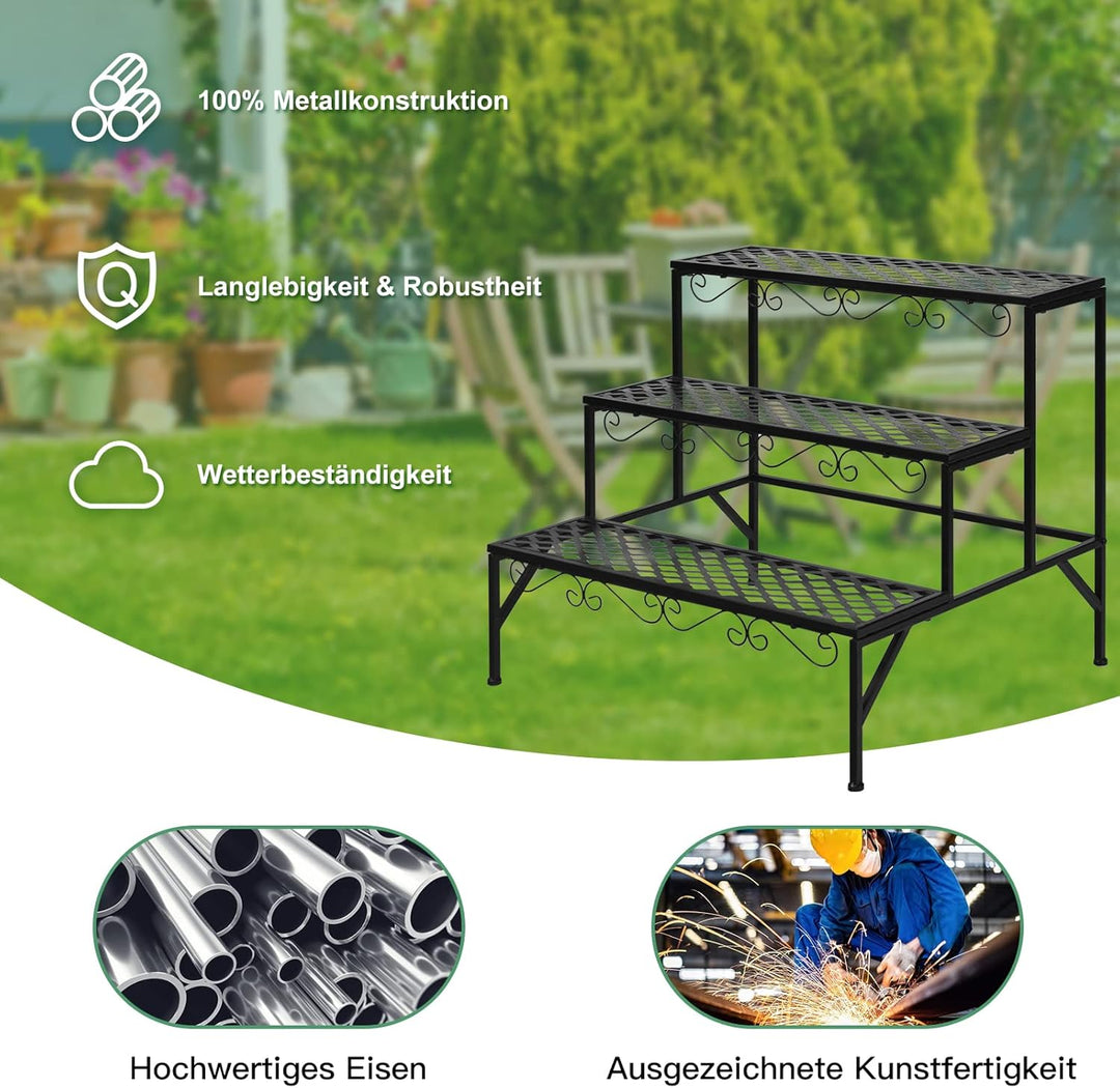 RELAX4LIFE Blumentreppe 3-stufig, Blumenregal aus Metall, Blumenständer mit 3 Ebenen, Pflanzenstände