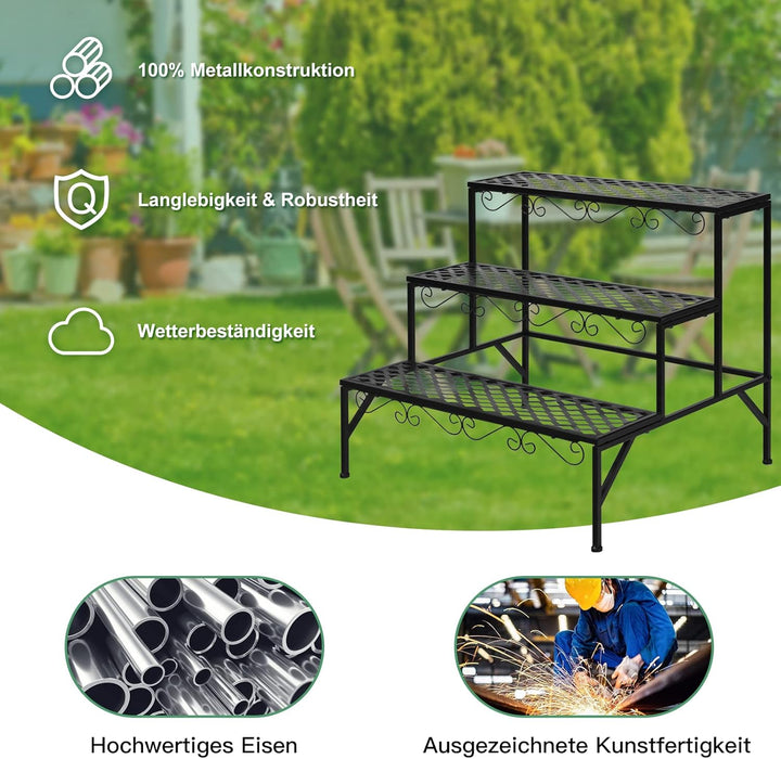 RELAX4LIFE Blumentreppe 3-stufig, Blumenregal aus Metall, Blumenständer mit 3 Ebenen, Pflanzenstände