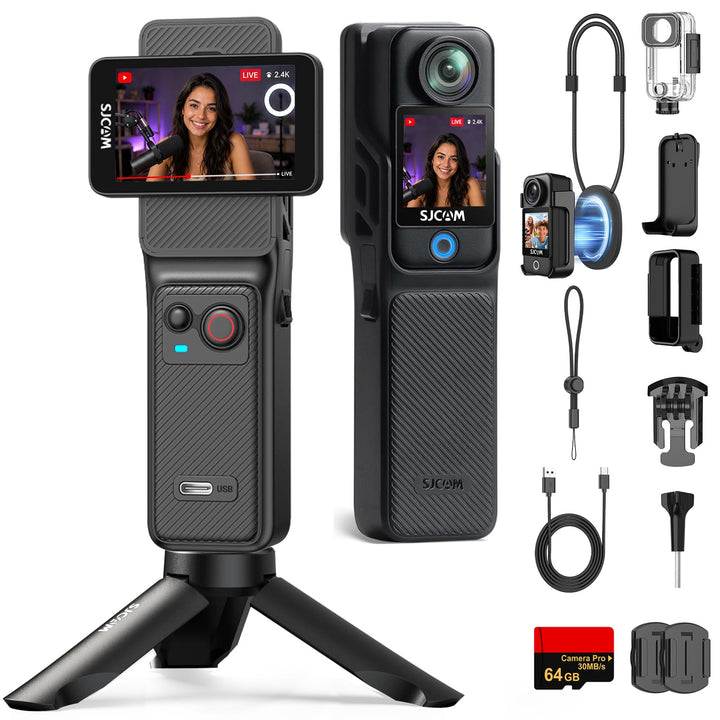 SJCAM C400 4K Vlog Kamera,7h Akku,Wasserdicht | 6-Achsen-Bildstabilisierung,2,29" Dreh-Touchscreen U