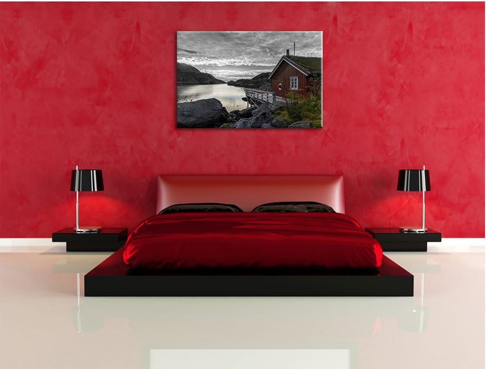 Pixxprint Sonnenaufgang am Fjord Norwegens B&W Detail, Format: 100x70 auf Leinwand, 100x70