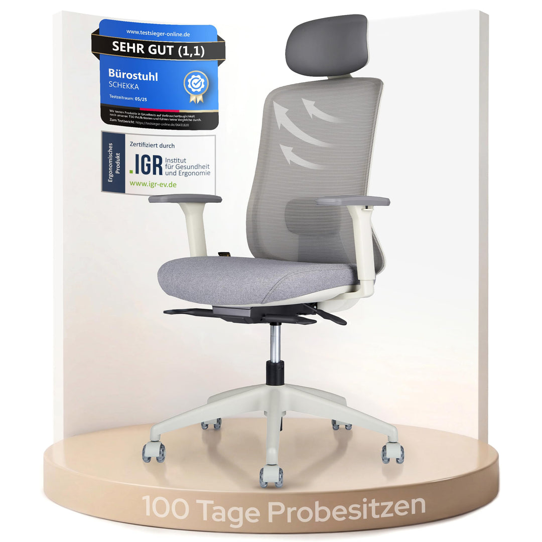 SCHEKKA® Ergonomischer Bürostuhl [verstellbare Lordosenstütze] 3D-Armlehnen | Atmungsaktives Mesh |