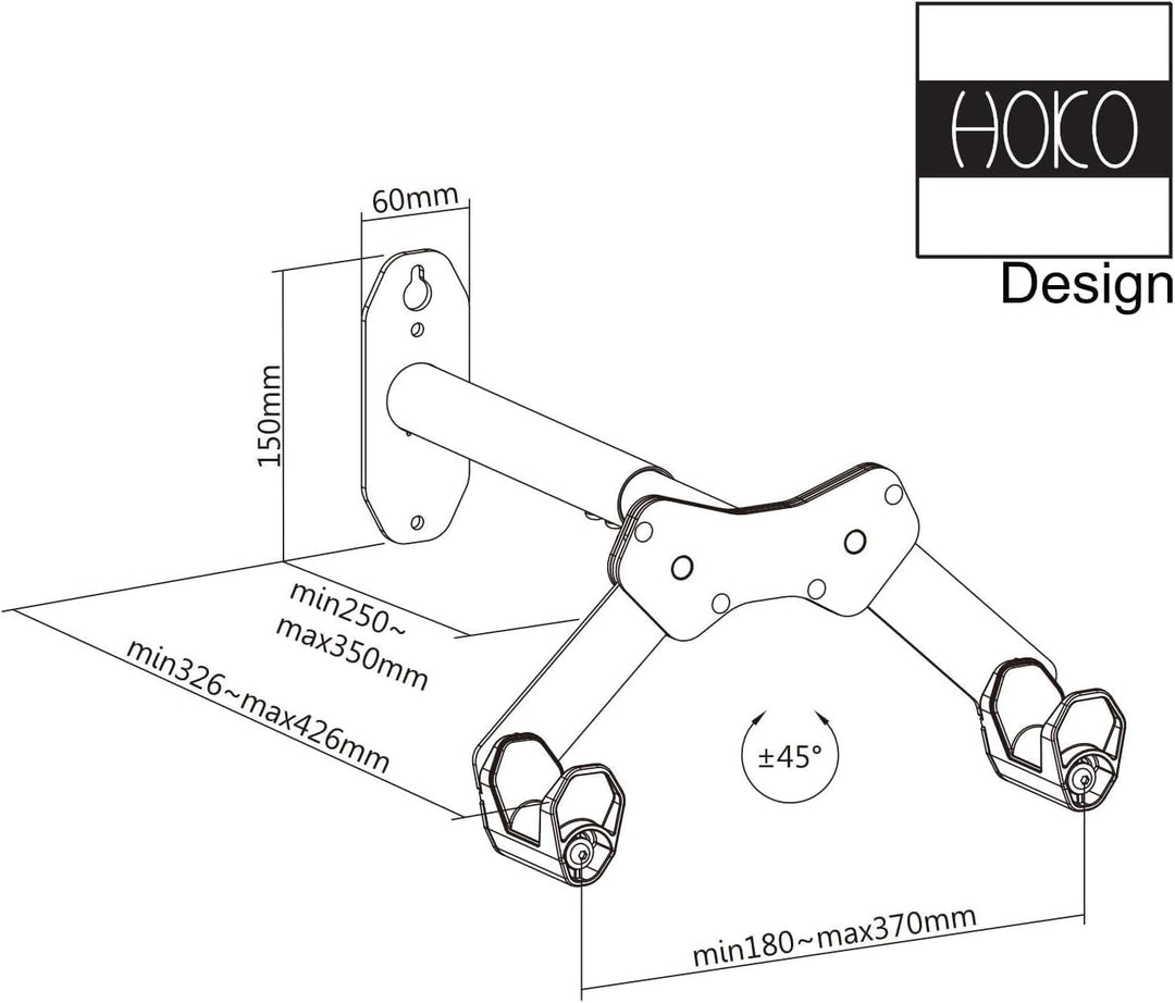 HOKO-VELO 25 2er set verstellbare Fahrrad Wand Halterung/Rahmenhalter mit Silikon-Schutz als Geschen
