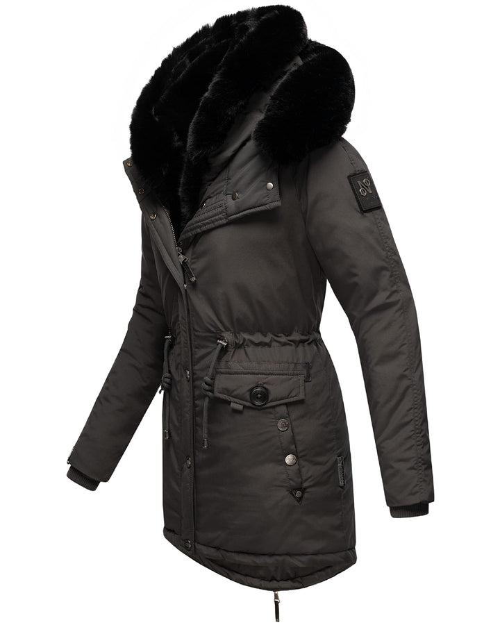 Navahoo Damen Warmer Winterparka mit doppelter Kunstpelz-Kapuze Sweety Deluxe XS-XXL S Anthracite, S
