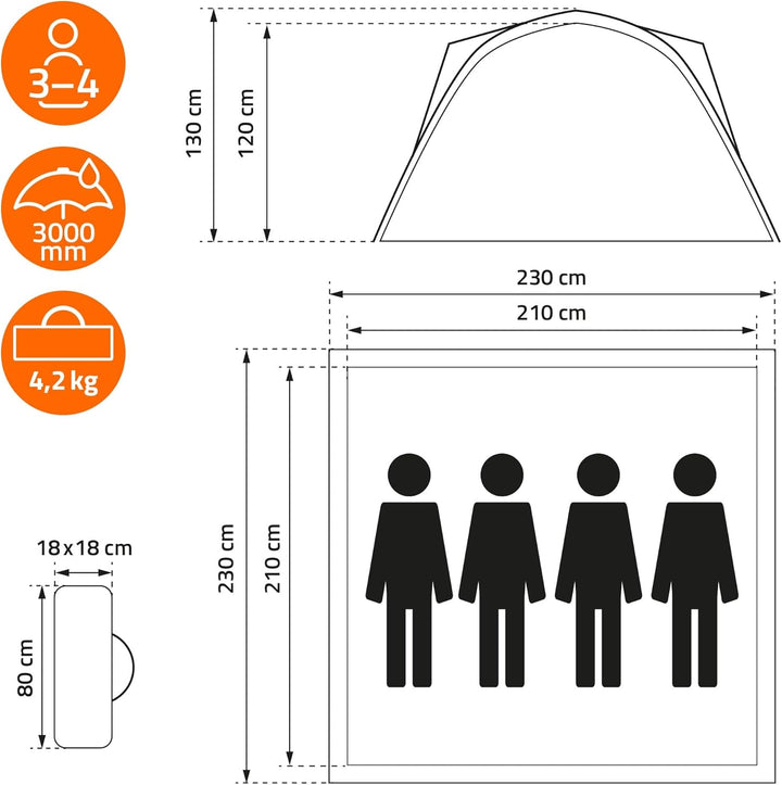 ECD Germany Pop-Up Zelt wasserdicht 4 Personen, Camping Zelt Outdoor, Schnellaufbau Wurfzelt Winddic