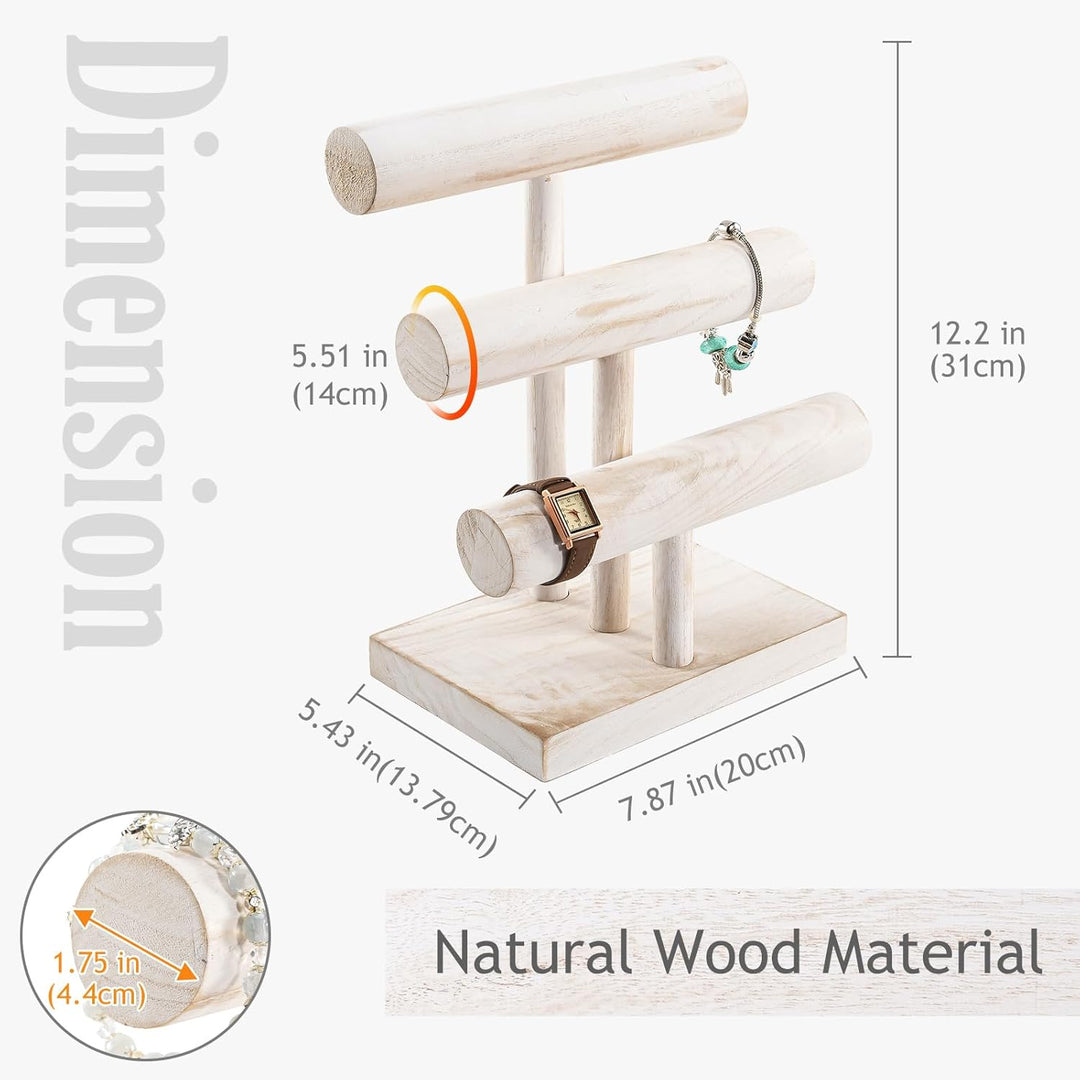 ProCase 3 Etagen T-Form Armbandhalter aus Holz, Abnehmbare Armband Halterung Schmuckhalter Armbänder