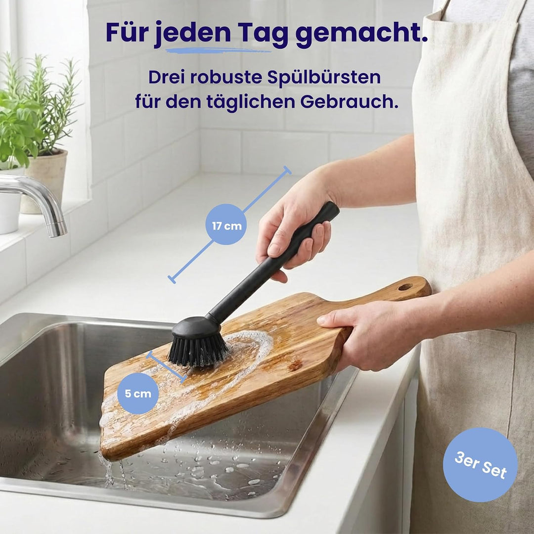 Spülbürste 3er Pack schwarz I Langer Griff I Modernes Design, minimalistisch I Küchenbürste handlich