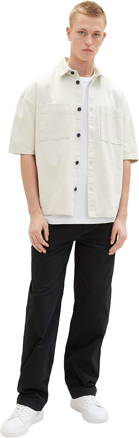 TOM TAILOR Denim Herren Boxy Fit Hemd mit Brusttaschen S 31718 - White Sand, S 31718 - White Sand