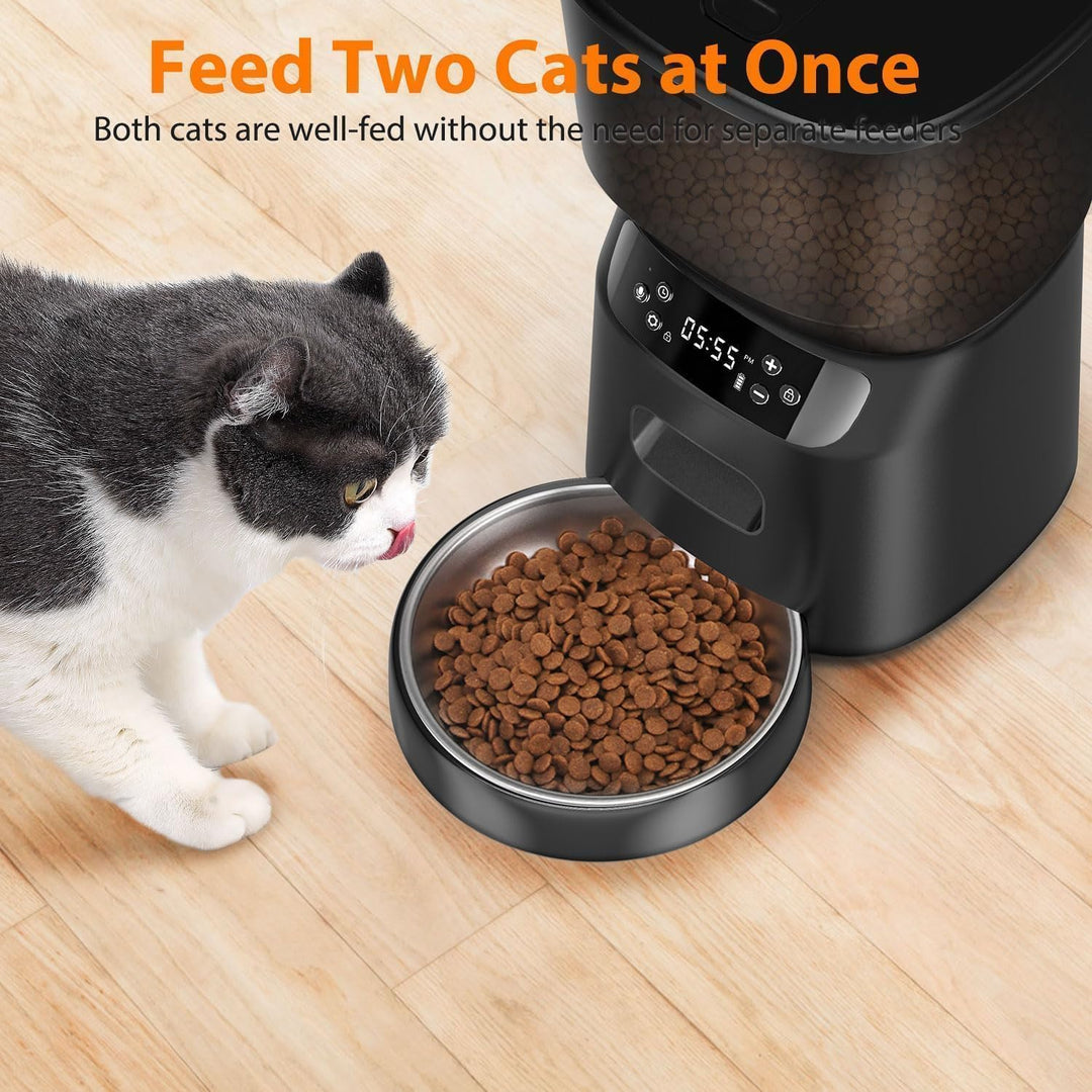 Futterautomat Katze, 4L Katzenfutter Automat mit Programmierbarem Timer und Edelstahlnapf, 1-6 Mahlz