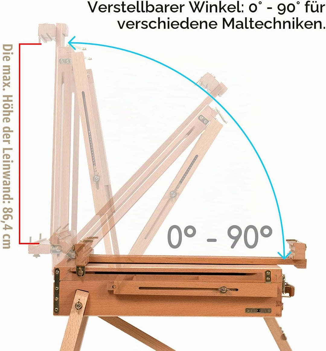 Meeden Staffelei Holz Gross, Französische Kofferstaffelei Kizzenkasten Staffelei, Kunststaffelei mit