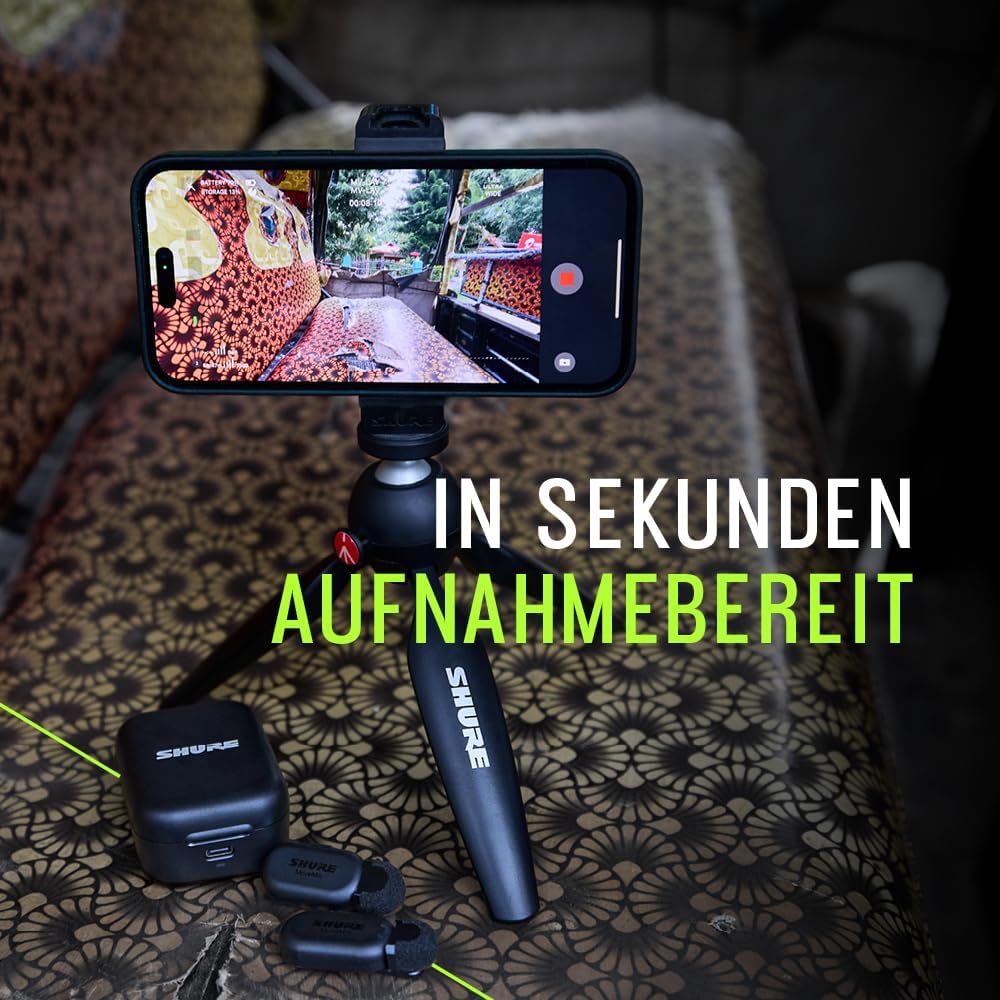 Shure MoveMic One - Professionelles Funk-Ansteckmikro für iPhone &amp; Android, Bluetooth Mini Mic, 24 S