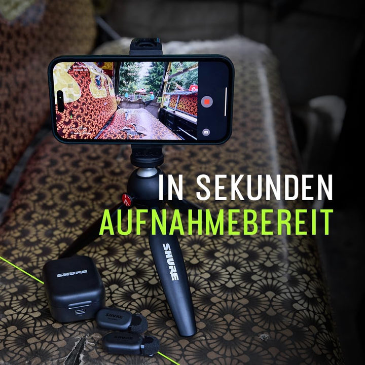 Shure MoveMic One - Professionelles Funk-Ansteckmikro für iPhone &amp; Android, Bluetooth Mini Mic, 24 S