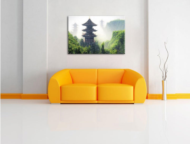 Pixxprint chinesische Häuser, Grösse: 120x80cm, Leinwandbild, fertig gespannt, Wandbild, Dekoration,