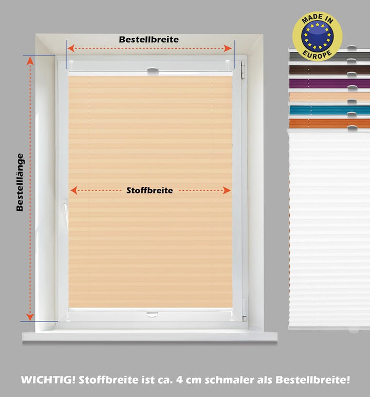 DomDeco Plissee 95x150cm Vanille mit weiss lackierten Alu-Profilen, KlemmFix-Halterung zur Montage o