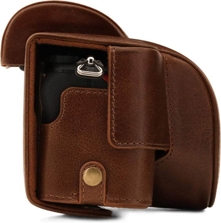 MegaGear Kameratasche aus echtem Leder, kompatibel mit Nikon Z50 (16–50 mm), Braun