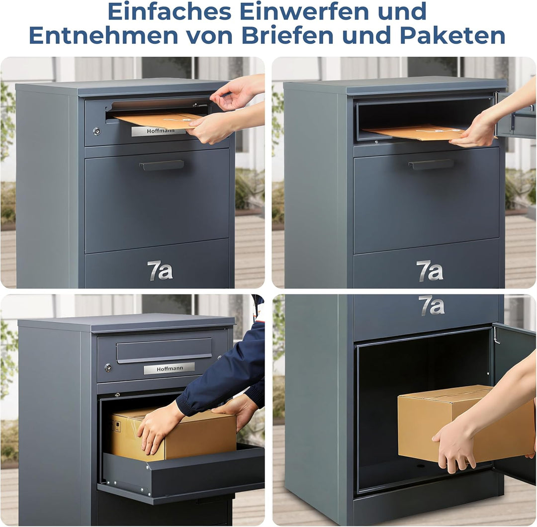 Zedelmaier Paketbox Briefkasten mit grossem Paketfach, XXL Paketbriefkasten für Aussenbereich, perso