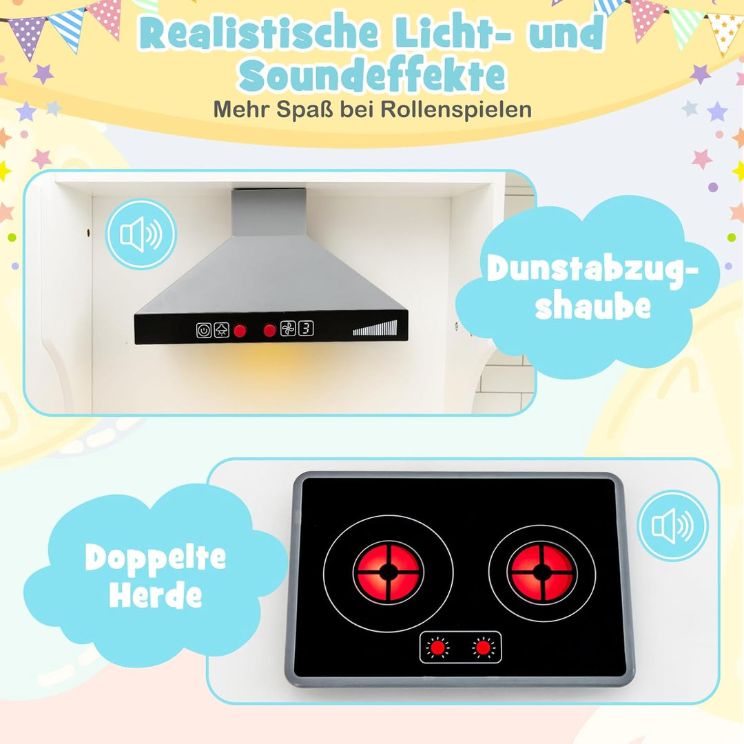 COSTWAY Eck Spielküche, Kinderküche mit Licht & Sound, Kinderspielküche mit Spüle, Eismaschine, Back