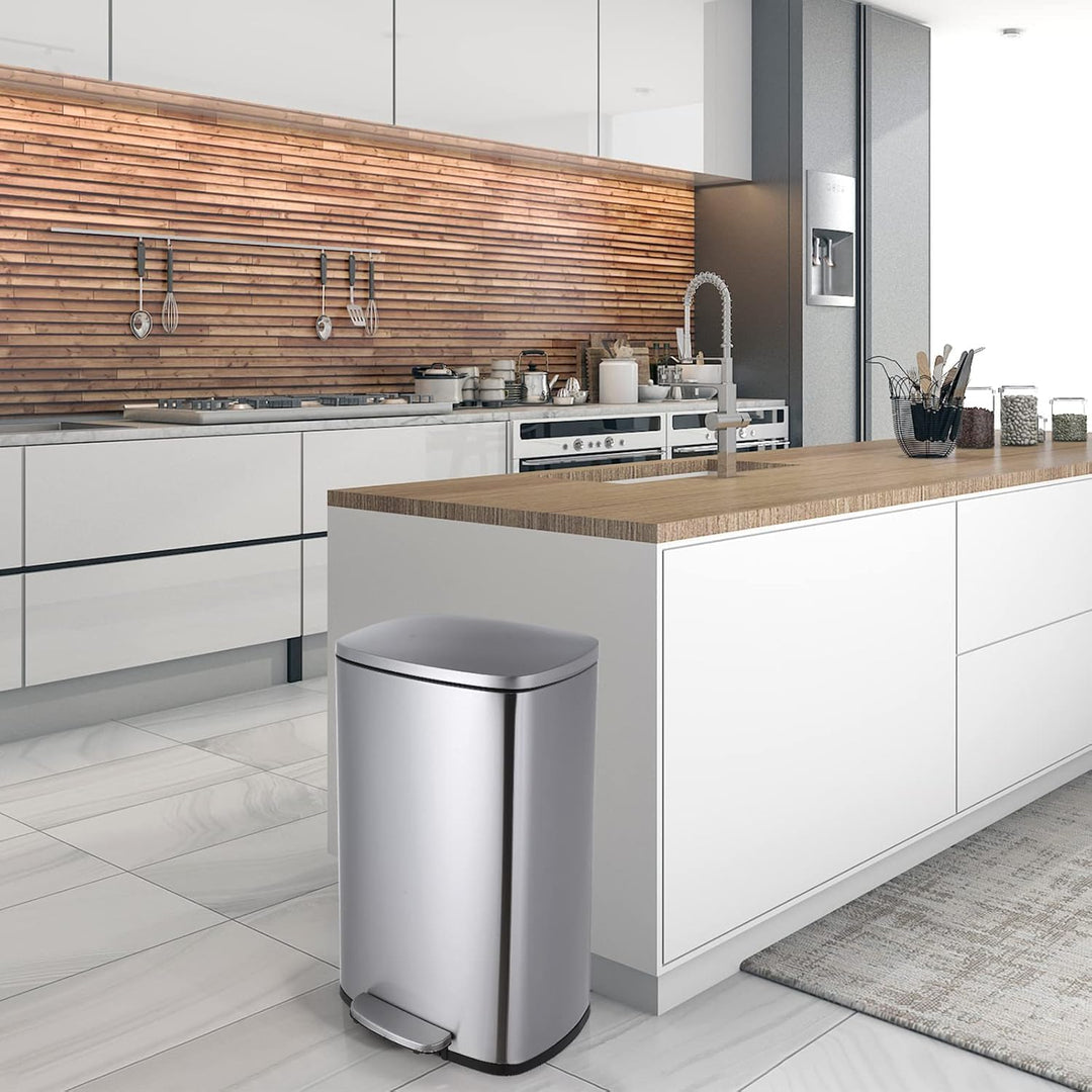 LIFERUN Mülleimer 50l aus Edelstahl, Abfalleimer mit Deckel, Soft-Close Tretmülleimer, Grosser Trete