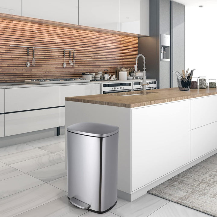 LIFERUN Mülleimer 50l aus Edelstahl, Abfalleimer mit Deckel, Soft-Close Tretmülleimer, Grosser Trete