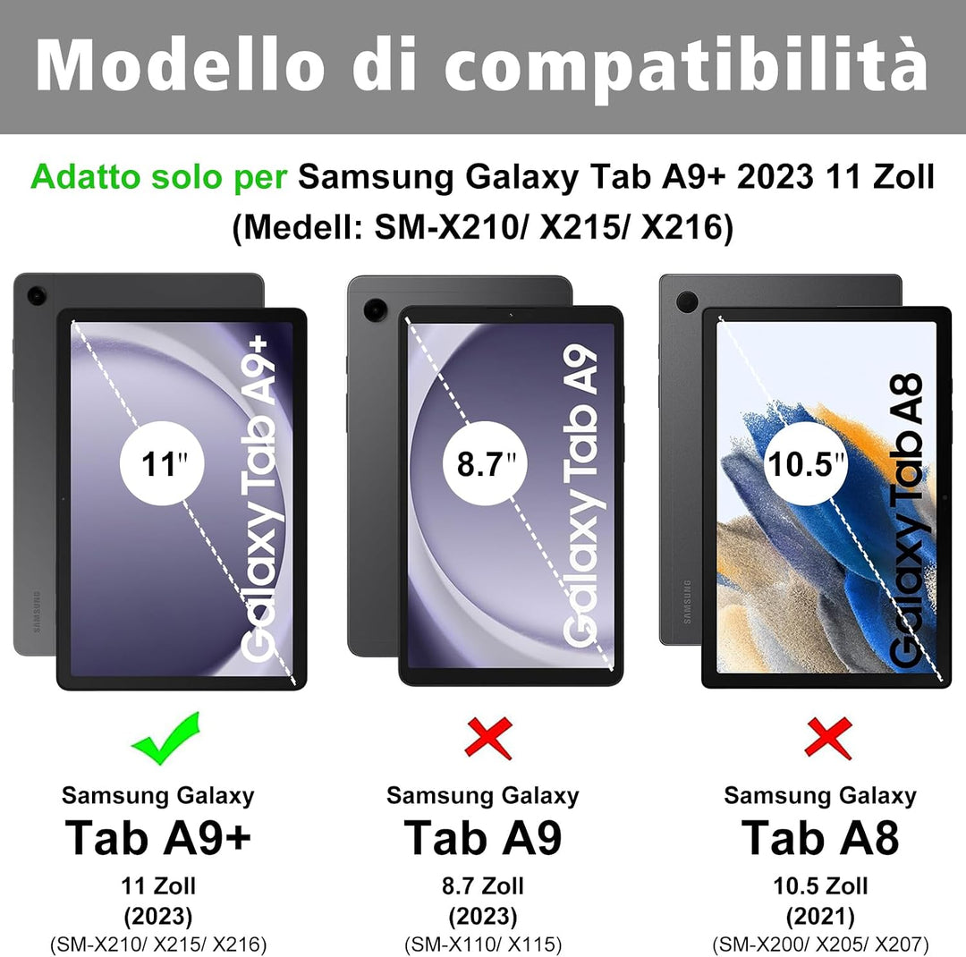 Schutzhülle mit Tastatur für Samsung Galaxy Tab A9 Plus, Italienische QWERTY Bluetooth-Tastatur für