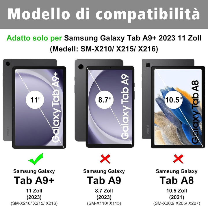 Schutzhülle mit Tastatur für Samsung Galaxy Tab A9 Plus, Italienische QWERTY Bluetooth-Tastatur für