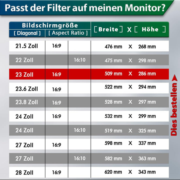 STARY Computer Sichtschutzfilter 23 Zoll 16:9 Seitenverhältnis - Blaulicht Blendfrei Abnehmbare 23"