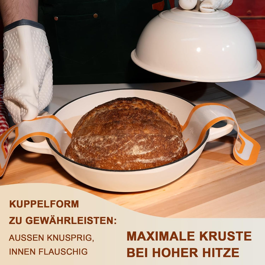 Gusseisen Topf Brot Backen, 5,7L Bräter Emaille Schmortopf mit Deckel und Griffen,26 cm Dutch Oven,