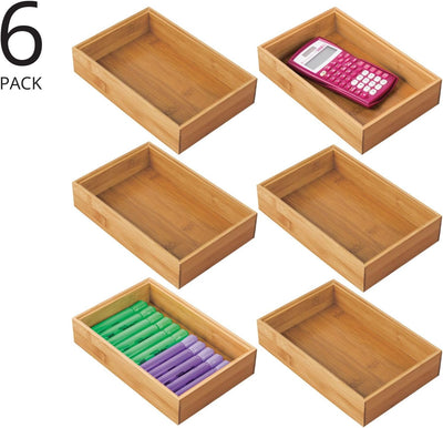 mDesign 6er-Set Aufbewahrungsbox für die Küche – grosse Schubladenbox aus Bambus – stapelbarer Schub