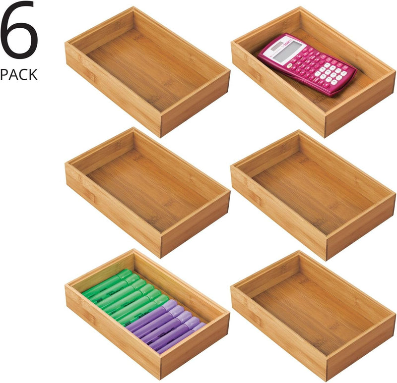 mDesign 6er-Set Aufbewahrungsbox für die Küche – grosse Schubladenbox aus Bambus – stapelbarer Schub