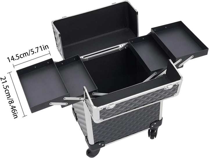 Schminkkoffer Kosmetikkoffer Trolley,Schminkkoffer mit 2 klappbare Fächer,Trolley - Aufbewahrungskof