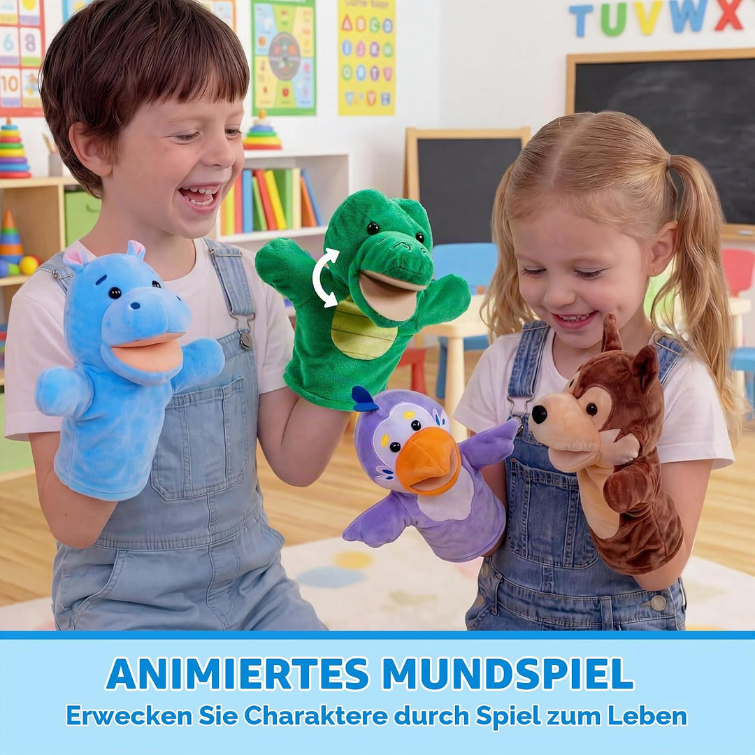 JOYIN 6 Stück Tier Handpuppen Spielzeug Set für Kinder,Freunde Im Tiergarten, Deluxe plüschtiere Kin