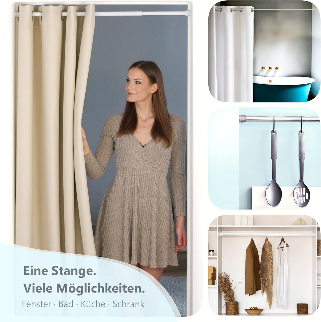Teleskopstange ausziehbar (weiss, 70-120 cm) Kein Bohren & Rost, rutschfest, verstellbar Duschvorhan